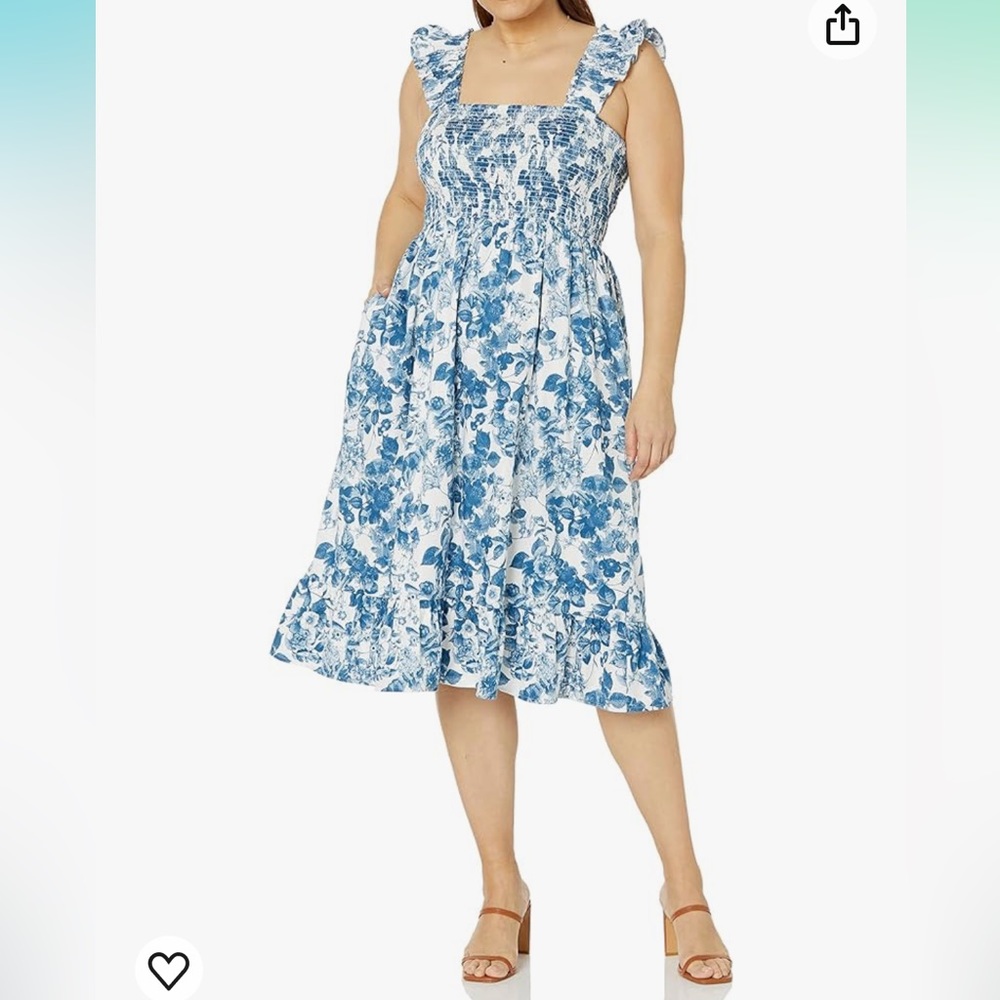 NWT - The Drop Women's Kimi Ruffled-Shoulder Smocked Midi Dress